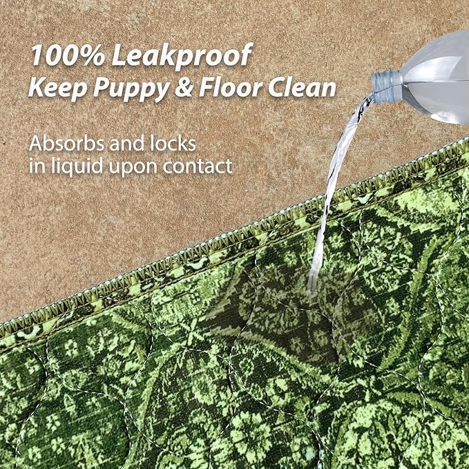 nunubaby Washable Pee Pads for Dogs, Stylish, Non-Slip and Leak-Proof Pee Pads. Reusable Potty Pads for Dogs for Crates and Floors.(Green/Multi, 72" x72")