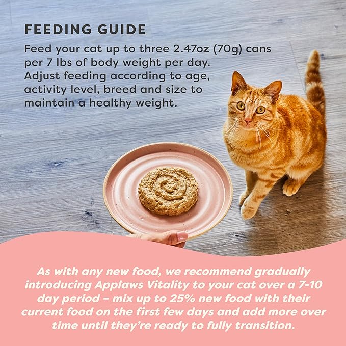 Applaws Vitality Wet Cat Food Paté, Natural Canned Cat Food, Wet Food for Cats with Added Vitamins and Minerals, Grain Free, Carrageenan Free, Variety Selection Paté (24 Count, 2.47 oz Cans)