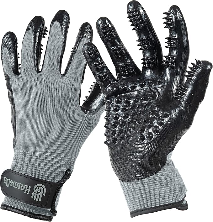 H HANDSON Pet Grooming Gloves - Patented #1 Ranked, Award Winning Shedding, Bathing, & Hair Remover Gloves - Gentle Brush for Cats, Dogs, and Horses (Grey, Small)