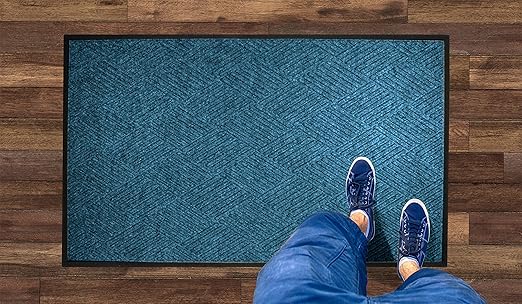 WaterHog Diamond | Commercial-Grade Entrance Mat with Rubber Border – Indoor/Outdoor, Quick Drying, Stain Resistant Door Mat (Medium Blue, 3' x 6')