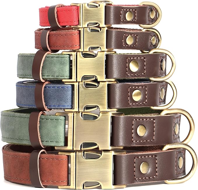 Didog Soft PU Leather Dog Collar for Large Dogs,Classic Adjustable Dog Collars with Quick Release Metal Buckle,Easy Clean and Comfortable with Nylon Lining,Denim Blue,L Neck 15-23"