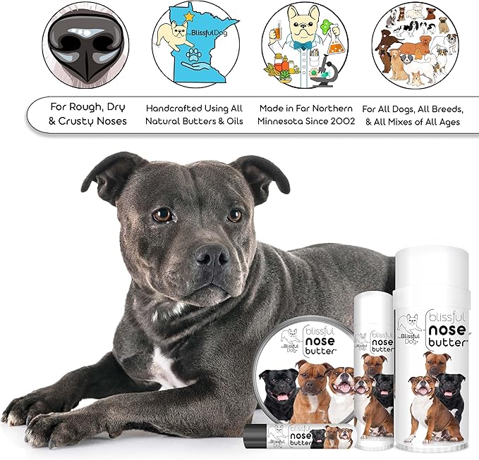 The Blissful Dog Staffordshire Pitbull Terrier Unscented Nose Butter - Dog Nose Butter, 0.15 Ounce