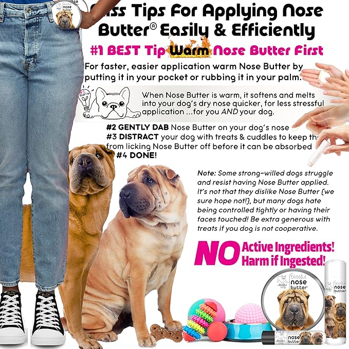 The Blissful Dog Chinese Shar-Pei Nose Butter for Dry, Cracked Skin, Lick-Safe Dog Nose Balm with Moisturizing Shea Butter, Almond, Olive, and Essential Oils, Pet Supplies, Uncented, 0.15 oz.