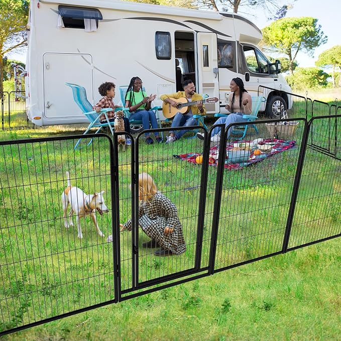 Dog Playpen Outdoor Extra Wide 16 Panels Heavy Duty Dog Fence 47" Height Anti-Rust with Doors Portable for RV Camping Yard, Total 42FT, 140 Sq.ft, Snowy Black
