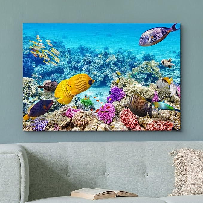 wall26 Canvas Print Wall Art Tropical Underwater Ocean Sea Fish Reef Nature Animals Photography Realism Rustic Scenic Landscape Wilderness Earth Colorful for Living Room, Bedroom, Office - 12"x18"