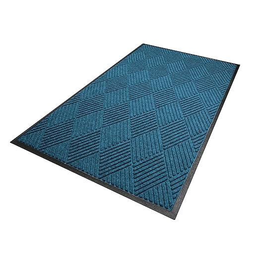 WaterHog Diamond | Commercial-Grade Entrance Mat with Rubber Border – Indoor/Outdoor, Quick Drying, Stain Resistant Door Mat (Medium Blue, 3' x 8')
