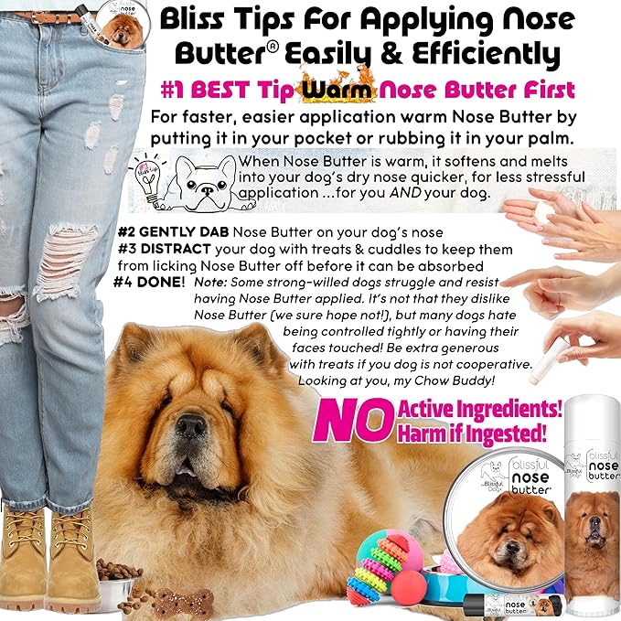 The Blissful Dog Chow Nose Butter for Dry, Cracked Skin, Lick-Safe Dog Nose Balm with Moisturizing Shea Butter, Almond, Olive, and Essential Oils, Pet Supplies, Uncented, 8 oz.
