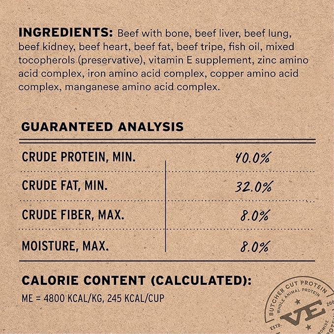 Vital Essentials Freeze-Dried Raw Beef Meal or Mixer Dog Food Crunchy Mini Nibs, 14 oz
