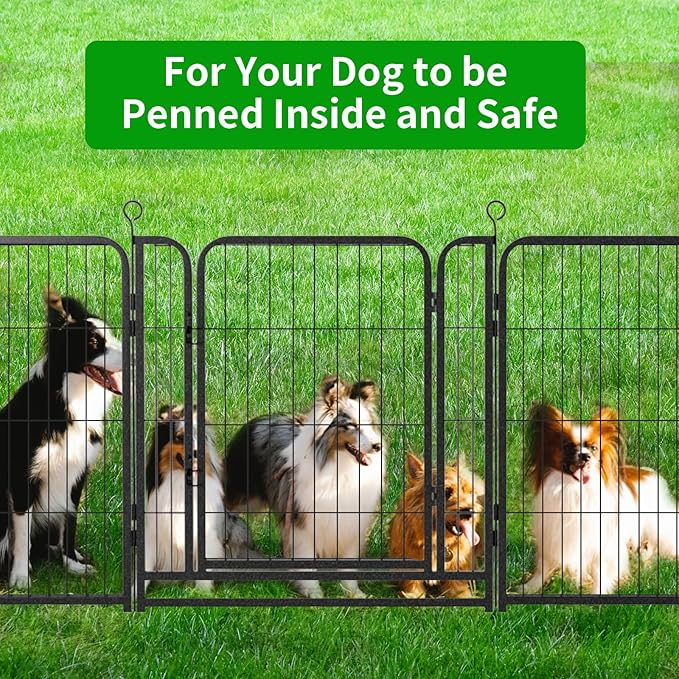 Dog Playpen Outdoor Extra Wide 16 Panels Heavy Duty Dog Fence 32" Height Anti-Rust with Doors Portable for RV Camping Yard, Total 42FT, 140 Sq.ft, Snowy Black
