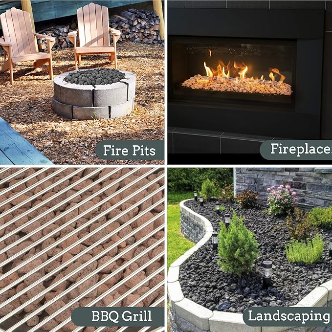 Mr. Fireglass 10 Pounds Lava Rocks Black Natural Stone Granules for Gas Fire Pit Fireplace, Gas Log Set & Barbecue Grills, Decorative Landscaping Rocks for Indoor and Outdoor Use, 0.8" - 1.2" Sized