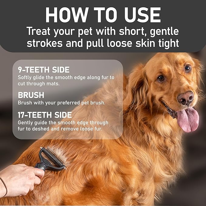 Maxpower Planet Hair Brush - Double Sided Shedding, Dematting Undercoat Rake for Dogs and Cats, Extra Wide Dog Grooming Brush, Reduce Shedding by 95%, Black