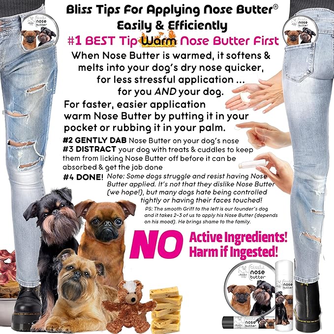 The Blissful Dog Brussels Griffon Nose Butter for Dry, Cracked Skin, Lick-Safe Dog Nose Balm with Moisturizing Shea Butter, Almond, Olive, and Essential Oils, Pet Supplies, Uncented, 2 oz.