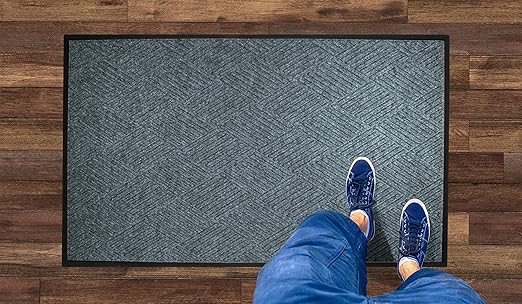 M+A Matting WaterHog Diamond | Commercial-Grade Entrance Mat with Rubber Border – Indoor/Outdoor, Quick Drying, Stain Resistant Door Mat (Bluestone, 4' x 8')
