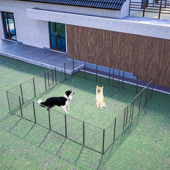 Dog Playpen, Outdoor Dog Fence, 24 Panels, 40" H Dog Pen for Medium/Small Dogs, Heavy Duty Metal Pet Fence with Gate, Portable Dog Fence for RV Camping and Yard (Black)