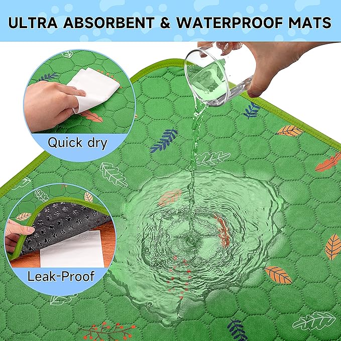 Sunheir Washable Pee Pads for Dogs 2-Pack Reusable Puppy Pads Pet Training Pads, Waterproof Dog Pee Pads for Crate, Whelping Pad, Non-Slip Protects Against Urine Leakage (Leaves - Green, 24x36)