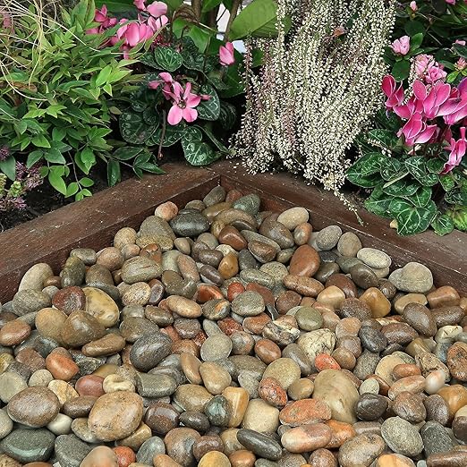 Large River Rocks for Landscaping 20lbs, 2-3 Inch Natural Unpolished Bulk Pebbles, Hand-Picked Premium Stones for Garden Design Fish Tank, Flower Pots, Pathways and Backyard, Mixed Color